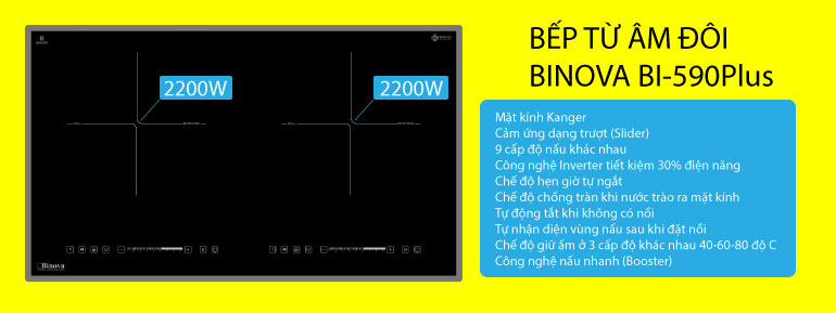 Bếp từ đôi âm Binova Inverter BI-590Plus